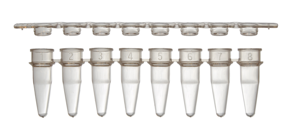 Пробірки для ПЛР у стріпах по 8 шт, тонкостінні із кришками без РНКаз, ДНКаз та пірогенів, 125 пар/паков